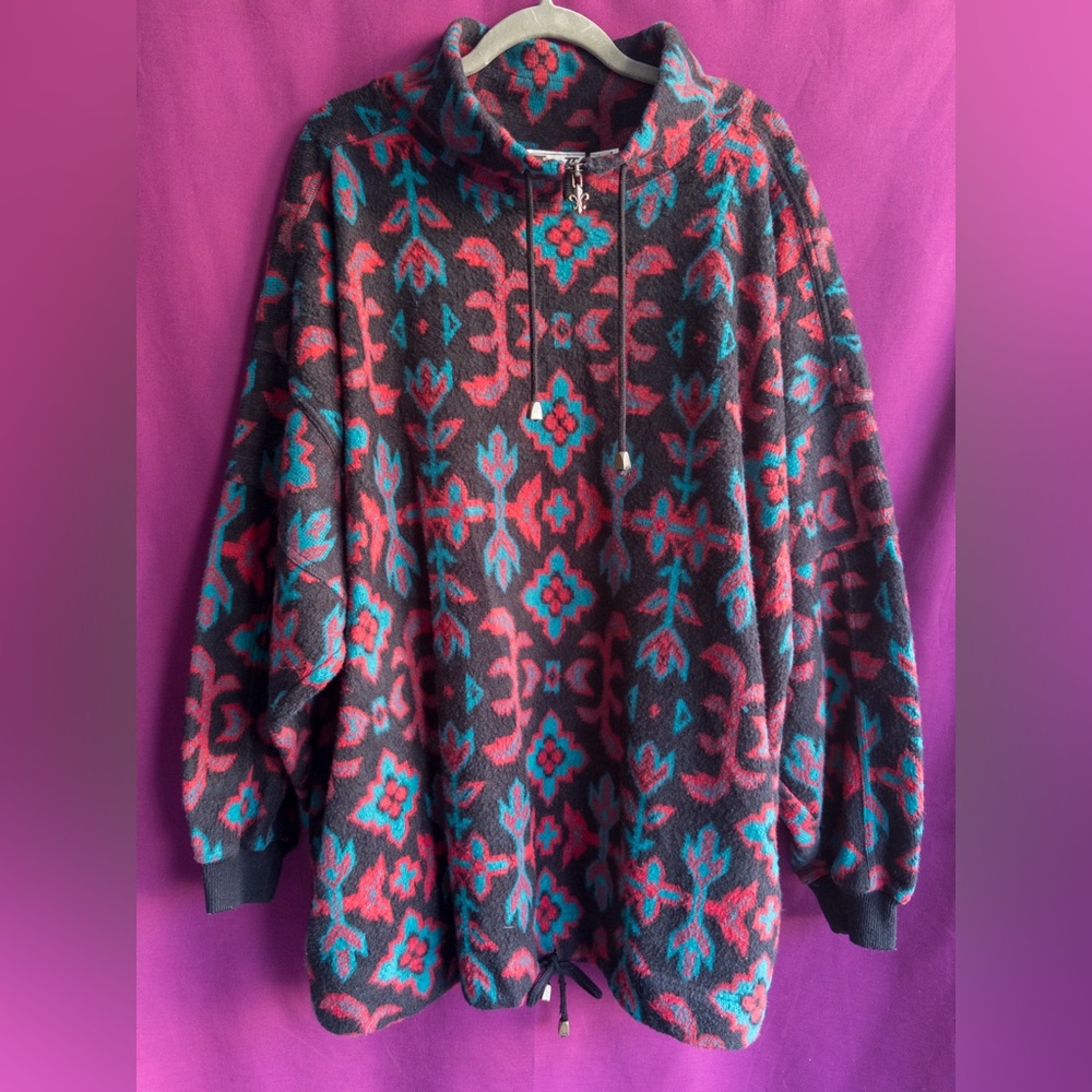 Vintage Aztec Print Fleece Pullover Venezia Vitale Oversized 18/20